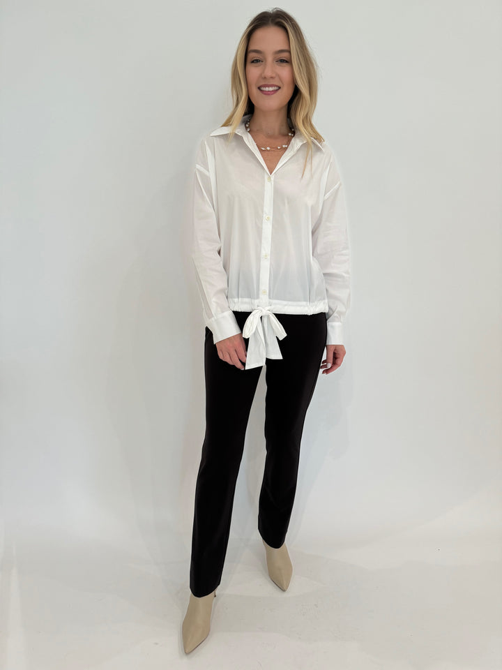 Repeat Long Sleeve Blouse With Tie Waistband - White