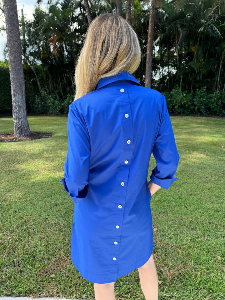 Hinson Wu Aileen Dress in Cobalt  with button detailing at the back