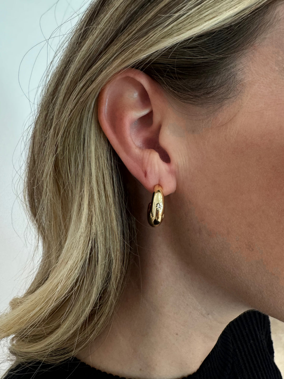 BK Jewelry Celia Moon Hoop Earrings in Gold