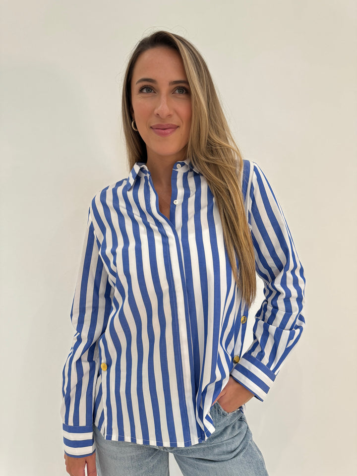 Vilagallo Genny Embroidered Stripe Shirt available at Barbara Katz