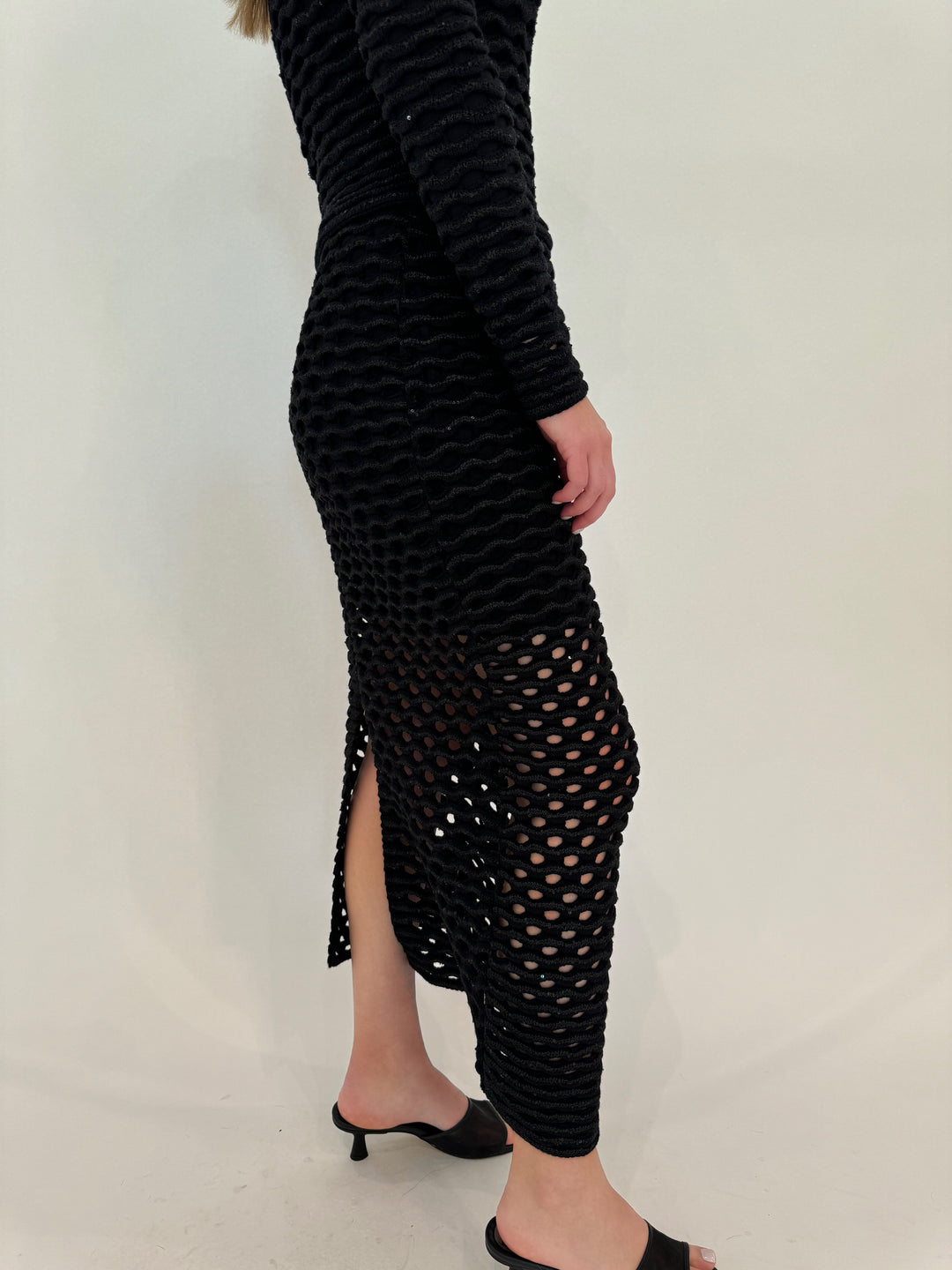 Maria Pavan Lyra Wave Sequin Midi Skirt in Black available at Barbara Katz