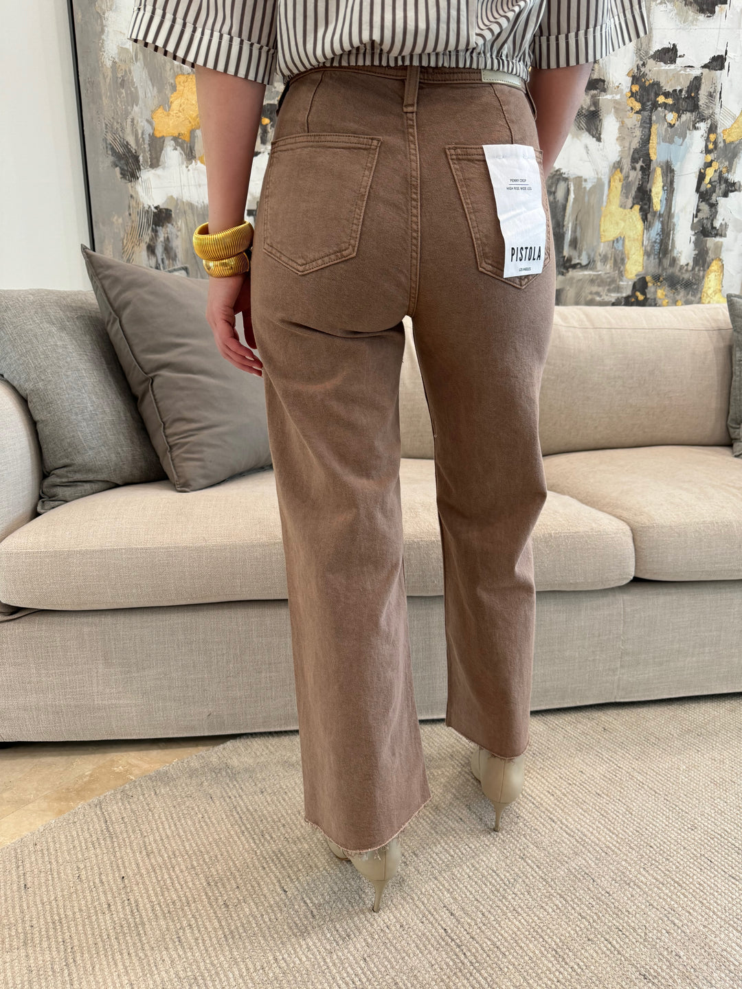 Pistola Penny High Rise Pants in Cashew with two back pockets