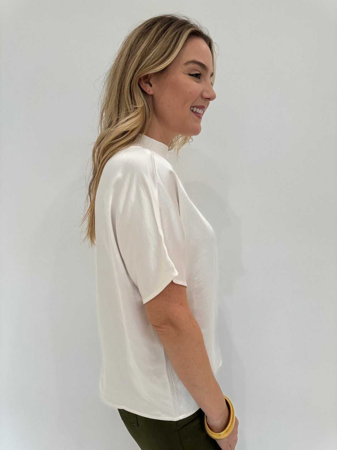 Melissa Nepton Janis Short Sleeve Satin Short Sleeve Tee in White available at Barbara Katz