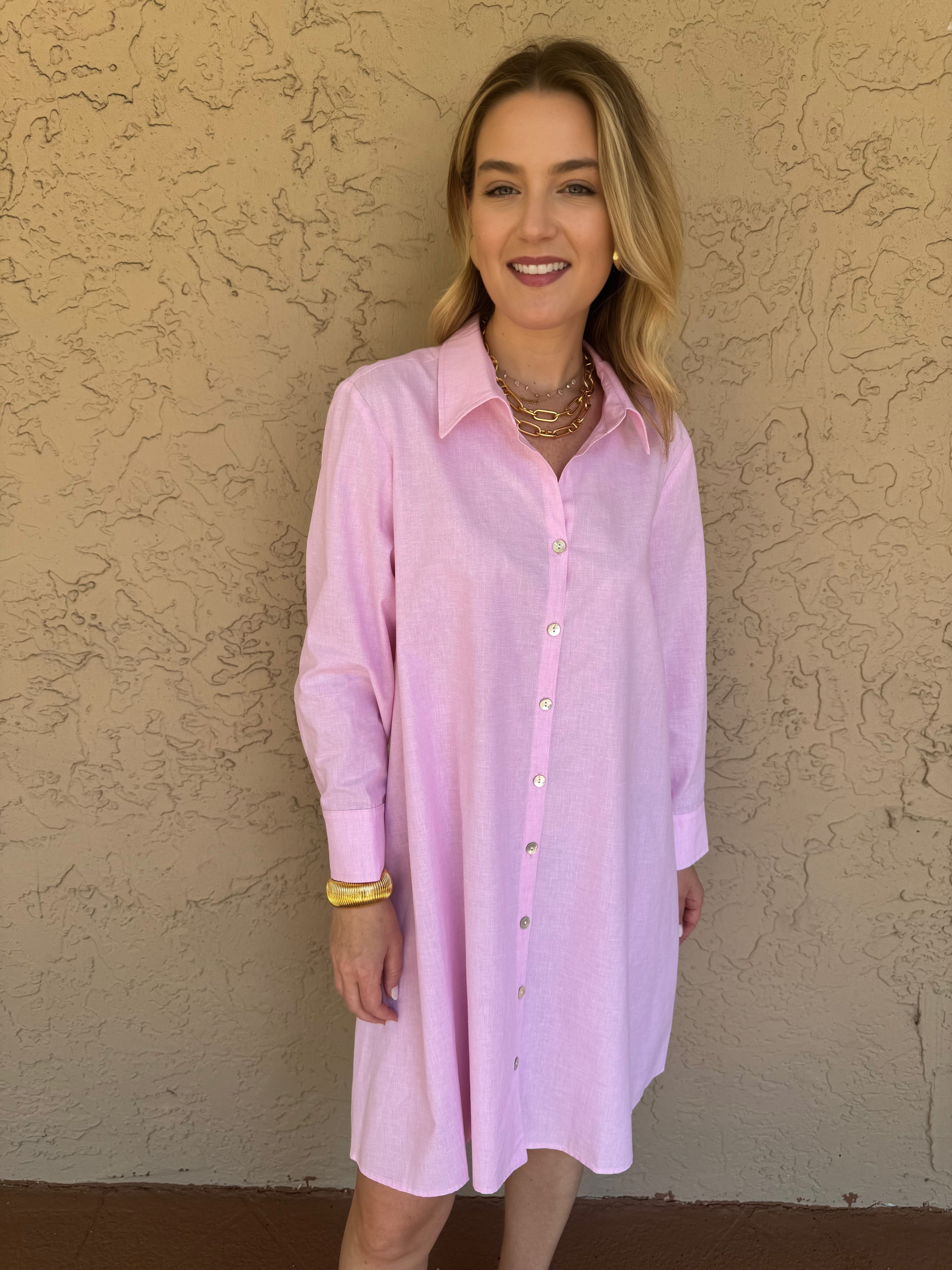 Pale pink shirt dress online