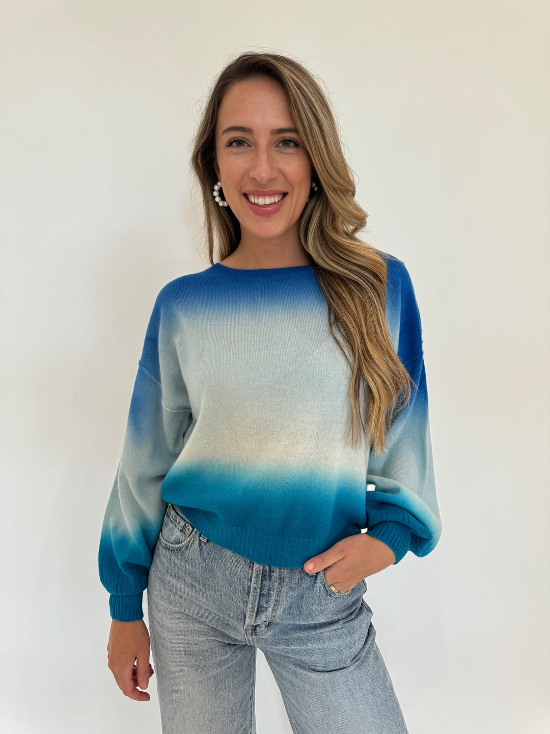 Colorush Dip Dye Balloon Sweater in Waves available at Barbara Katz