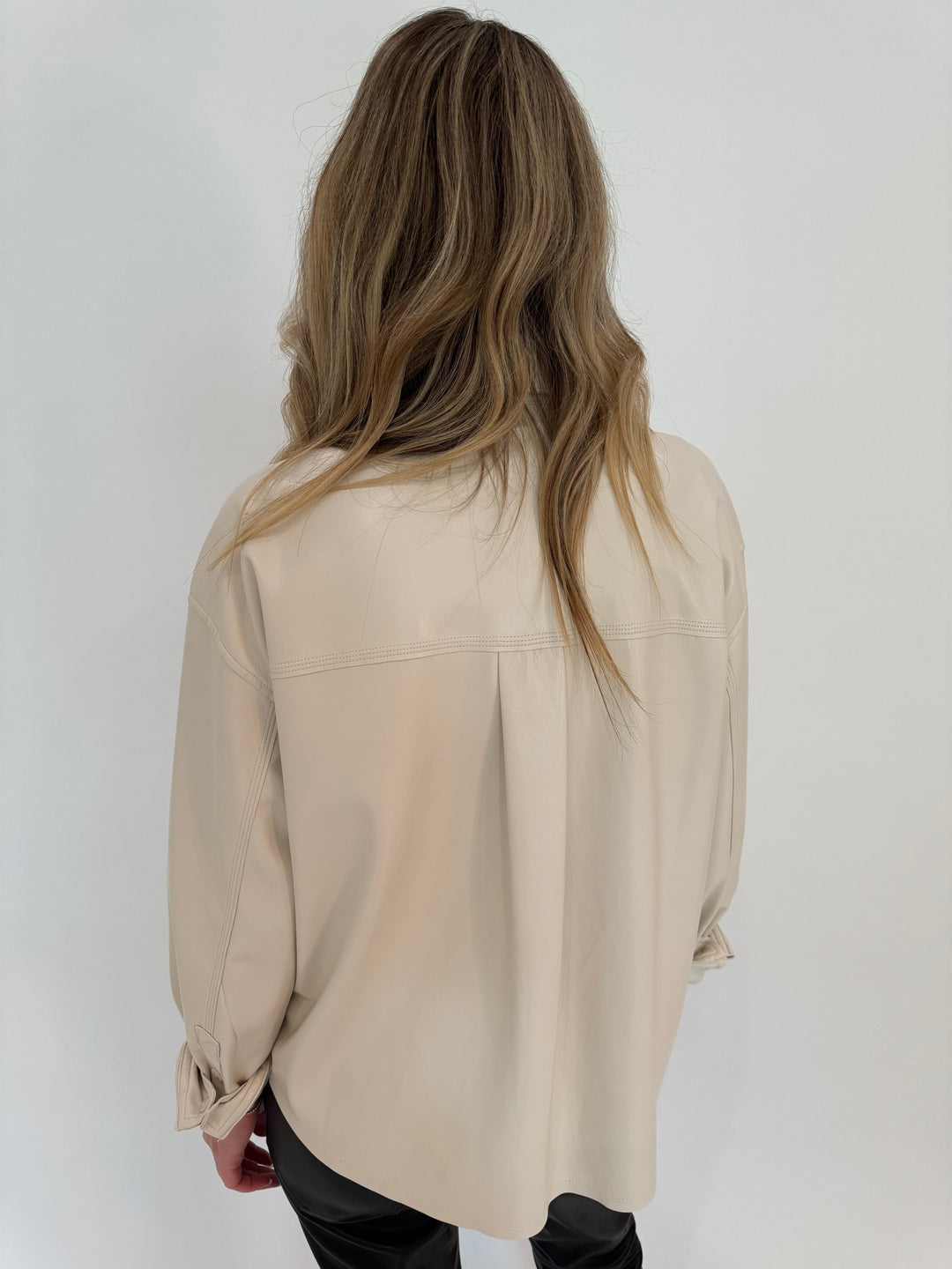 Melissa Nepton Driane Faux Leather Shirt in Cream available at Barbara Katz