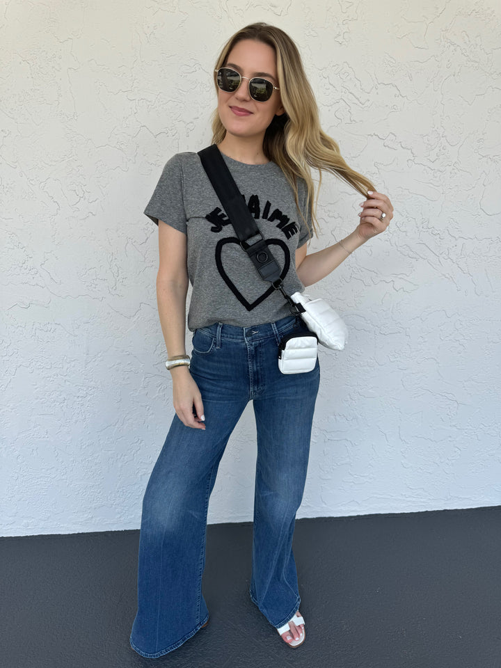 Cinq a Sept Je T'Aime Heart Tee - Heather Grey/Black