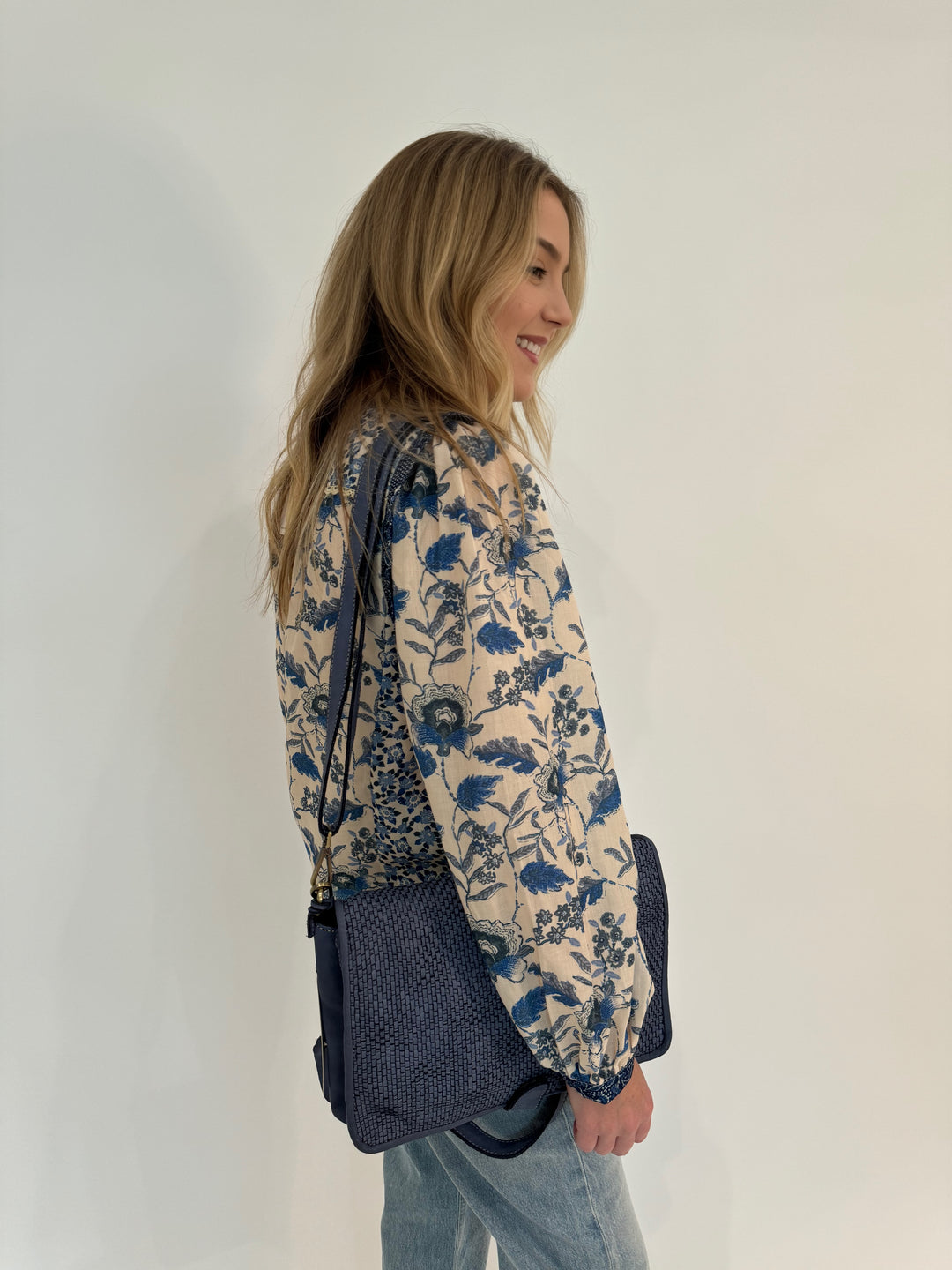 BK Lucy Floral Mix Print Long Sleeve Blouse in Blue available at Barbara Katz