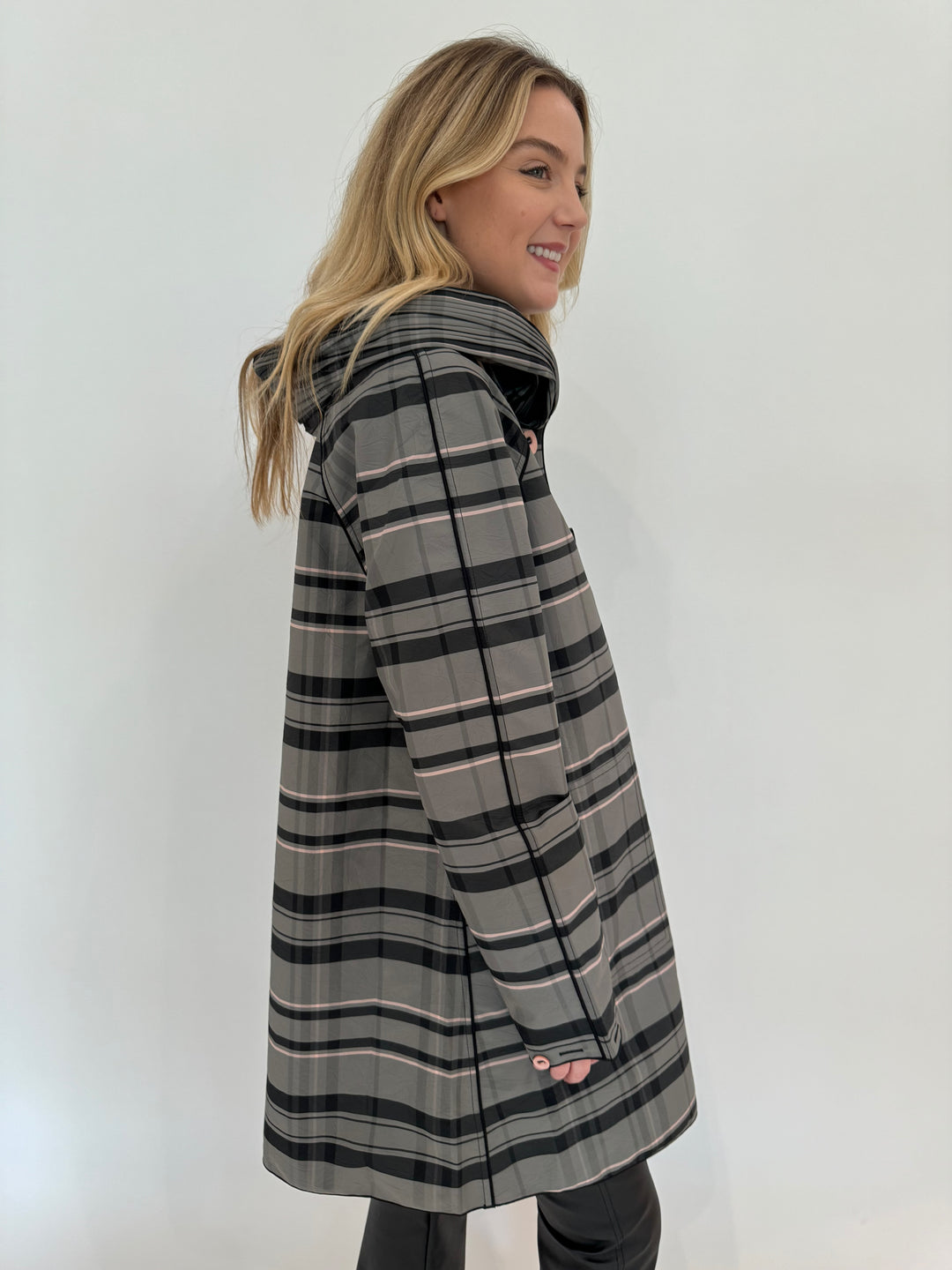 UbU Reversible Long Sleeve Jacket With Buttons in Blush/Plaid available at Barbara Katz