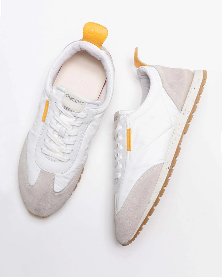 Oncept - Tokyo Sneaker in white cloud is a great addition to your everyday sneaker collection. These sustainable water resistant nylon, chrome free suede, re-speckled midsole and tencel twill linings add the conscious effort to your wardrobe.