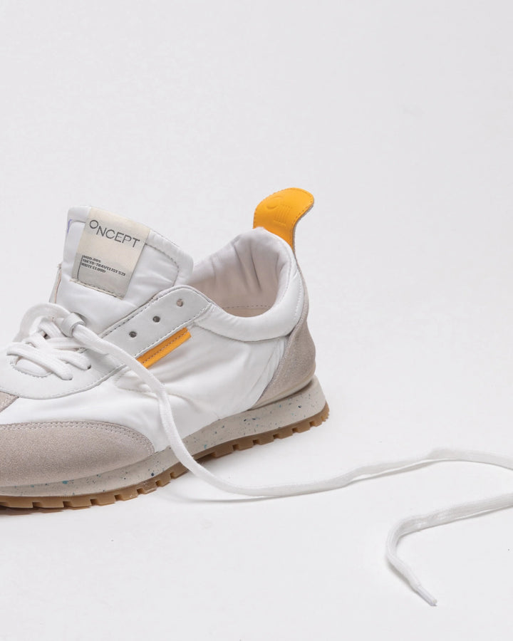 Oncept - Tokyo Sneaker in white cloud is a great addition to your everyday sneaker collection. These sustainable water resistant nylon, chrome free suede, re-speckled midsole and tencel twill linings add the conscious effort to your wardrobe.