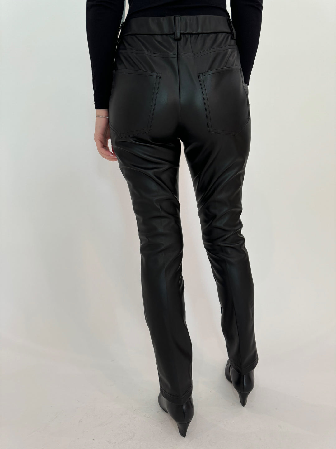 Peace of Cloth Black Jilian Faux Leather Slim Jeans available at Barbara Katz