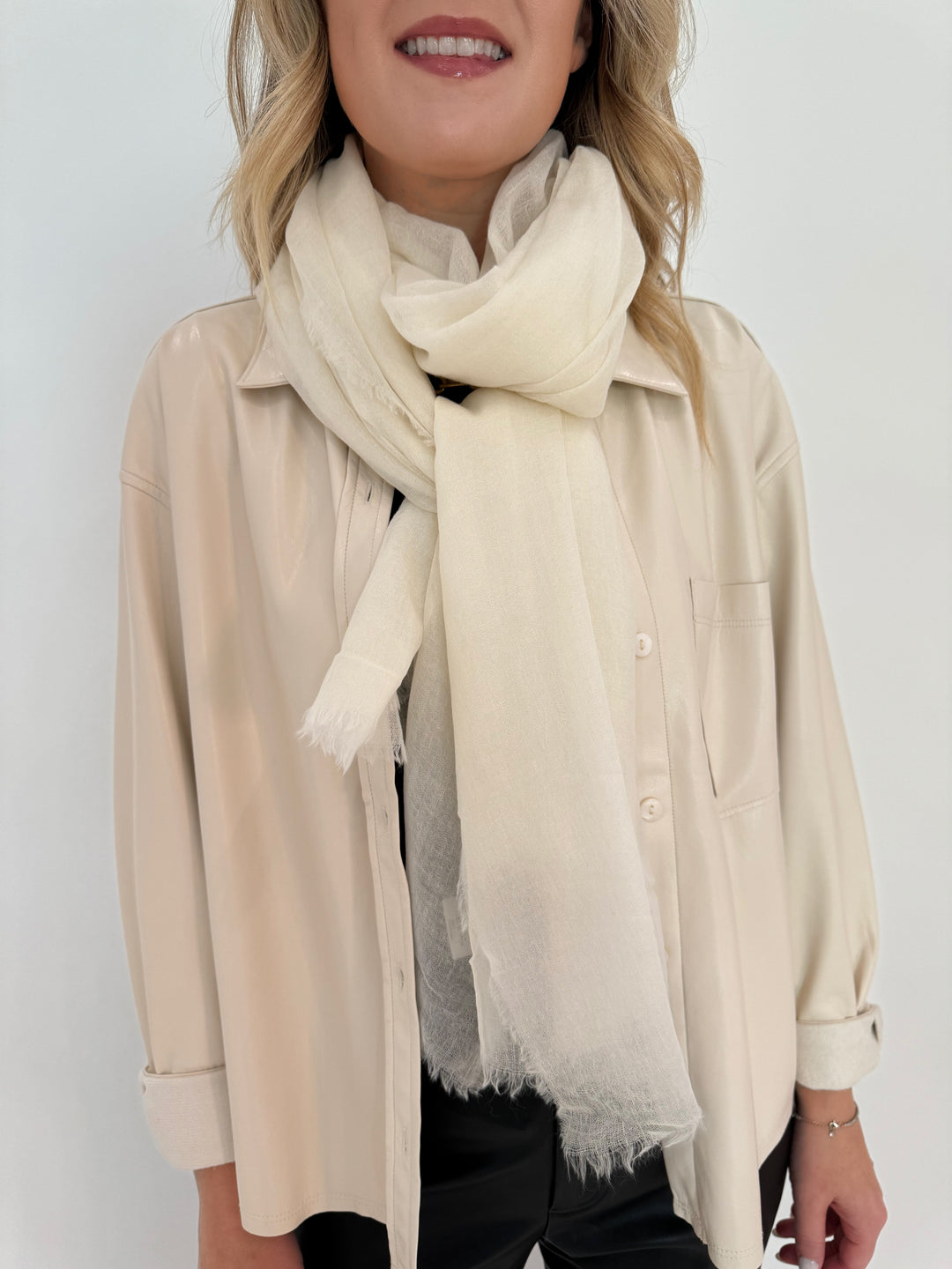 Vilagallo White Wool Scarf 31842 available at Barbara Katz