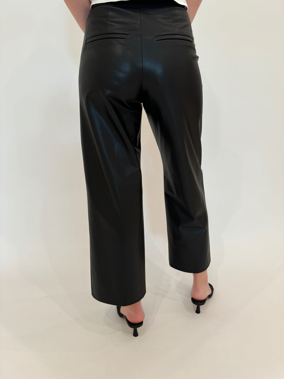 MAC Denim Chiara Crop Vegan Leather Culotte Pants in Black available at Barbara Katz