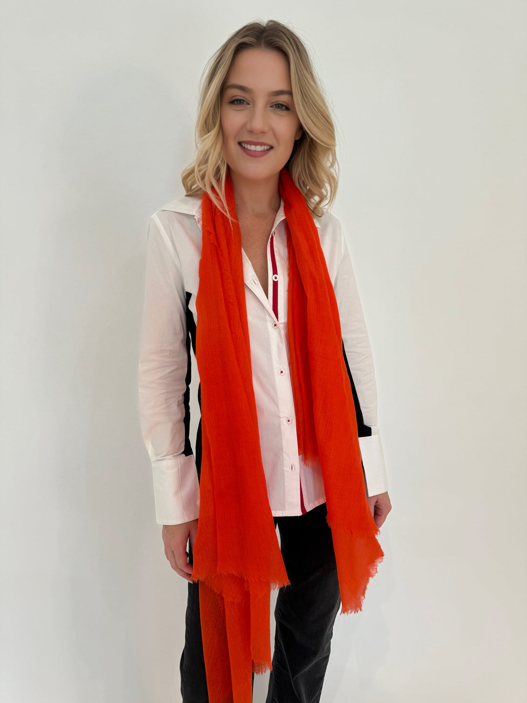 Vilagallo Red Wool Scarf 31843 available at Barbara Katz