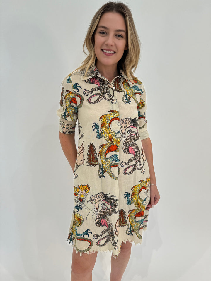 Dizzy-Lizzie Cotton Chatham Dress With Dragon Print - M300