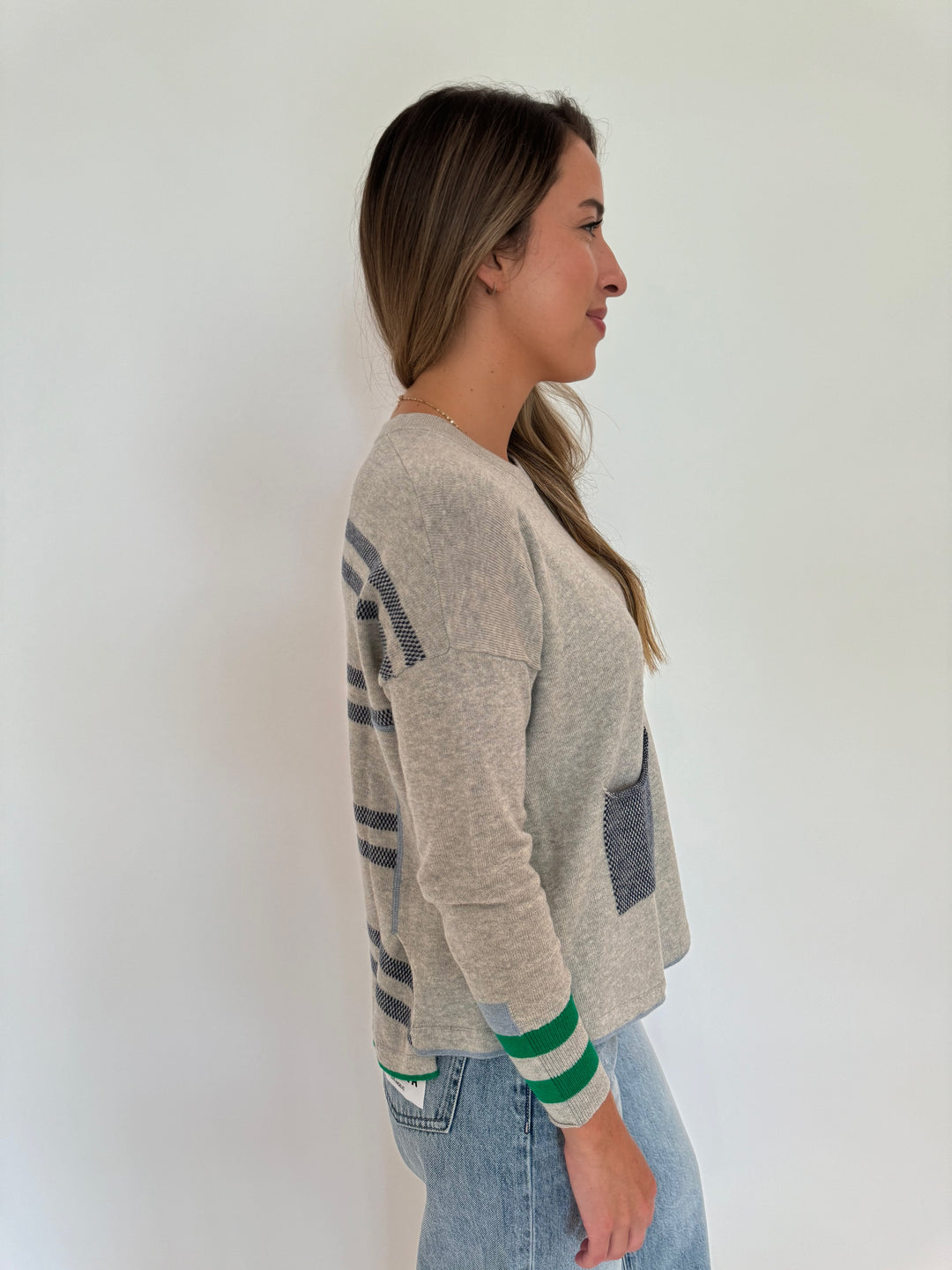 Zaket & Plover Birdseye Trim Long Sleeve Sweater in Marl available at Barbara Katz