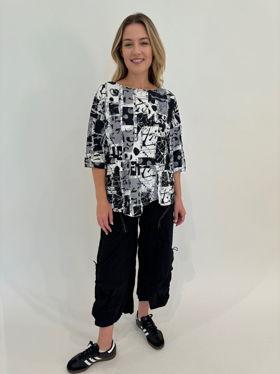 Beau Jours Thea Top in Canvas paired with Adrina Pants in Black