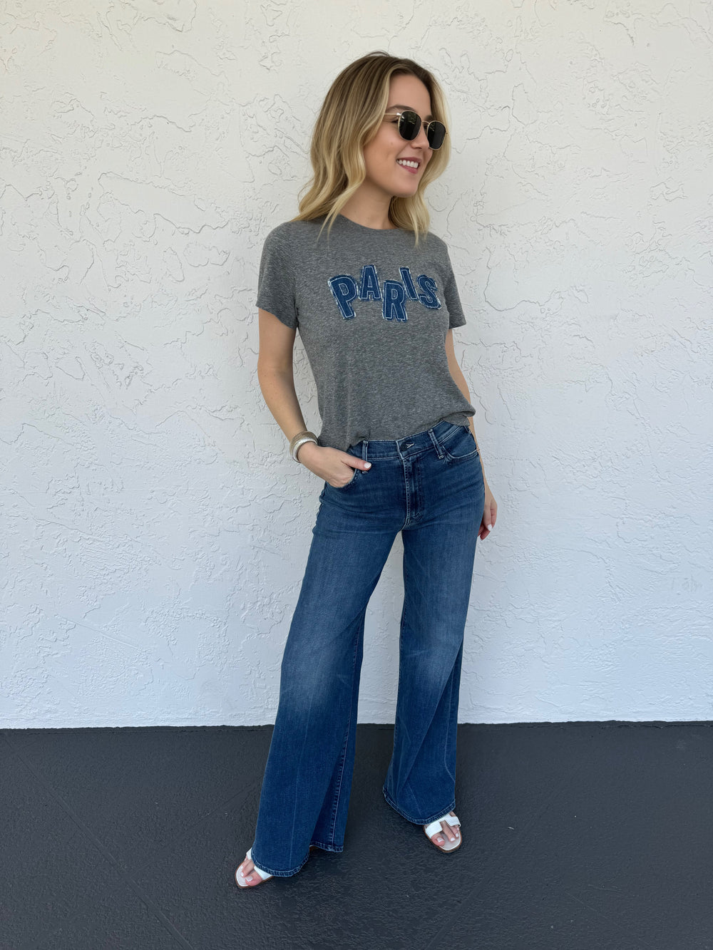 Cinq a Sept Patched Denim Paris Tee - Heather Grey