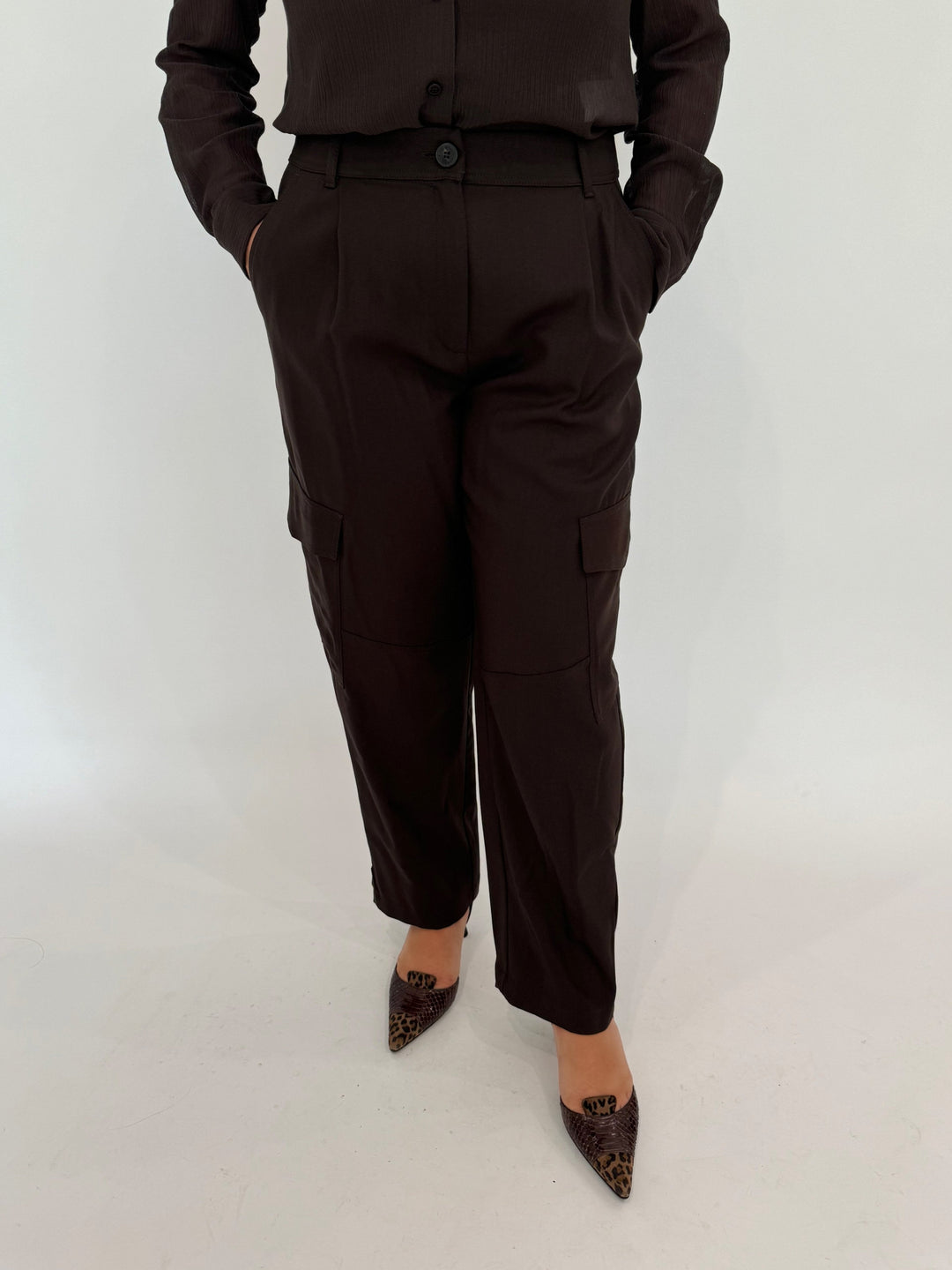 Marella Monochrome Alisso Cargo Pants in Dark Brown available at Barbara Katz