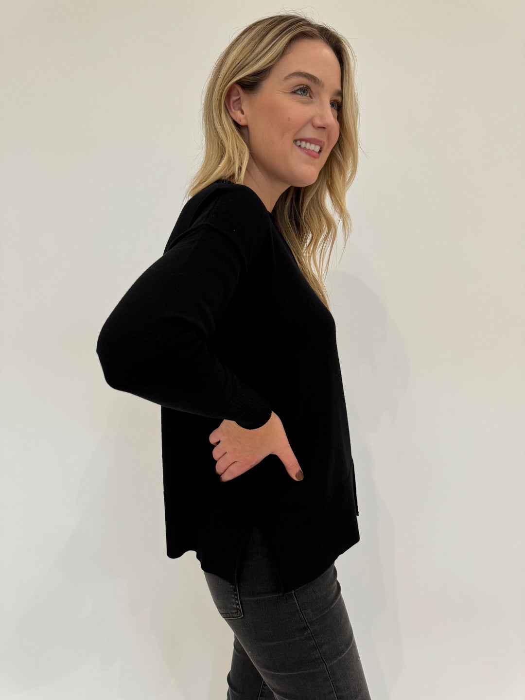 BK Shaina Center Seam Sweater in Black available at Barbara Katz