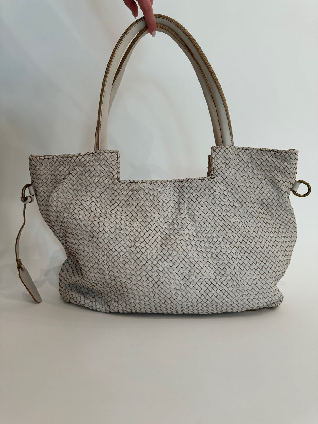 Barbara Katz Beige Intrecciato Braided Tote Bag available at barbarakatz.com