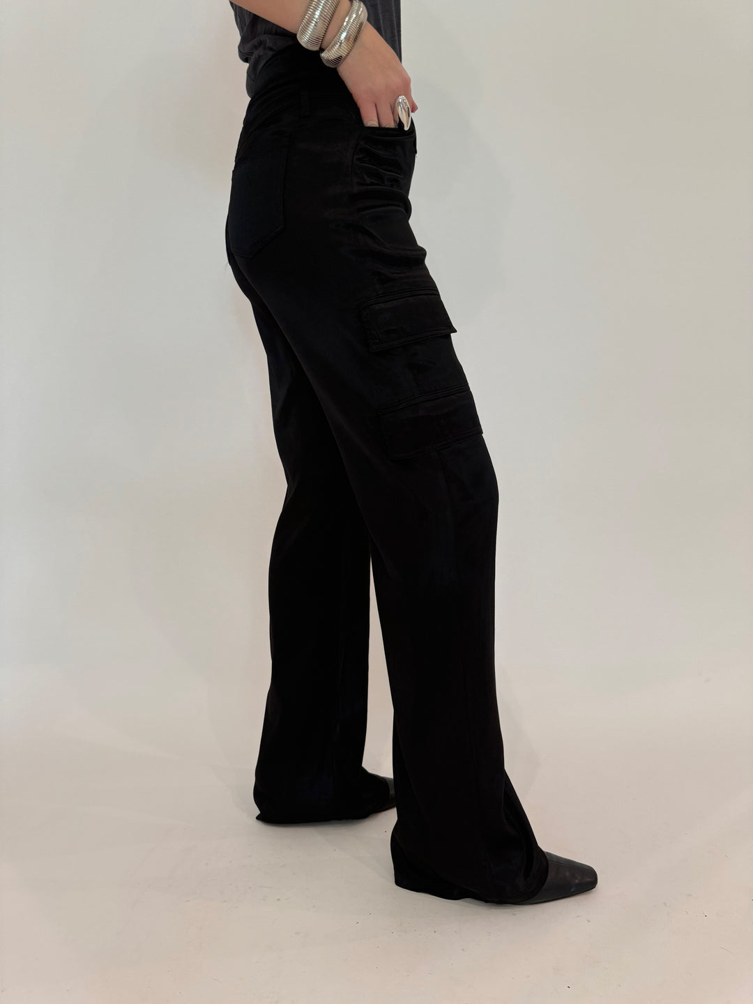 Marrakech Zendaya Silky Cargo Pants in Black available at Barbara Katz