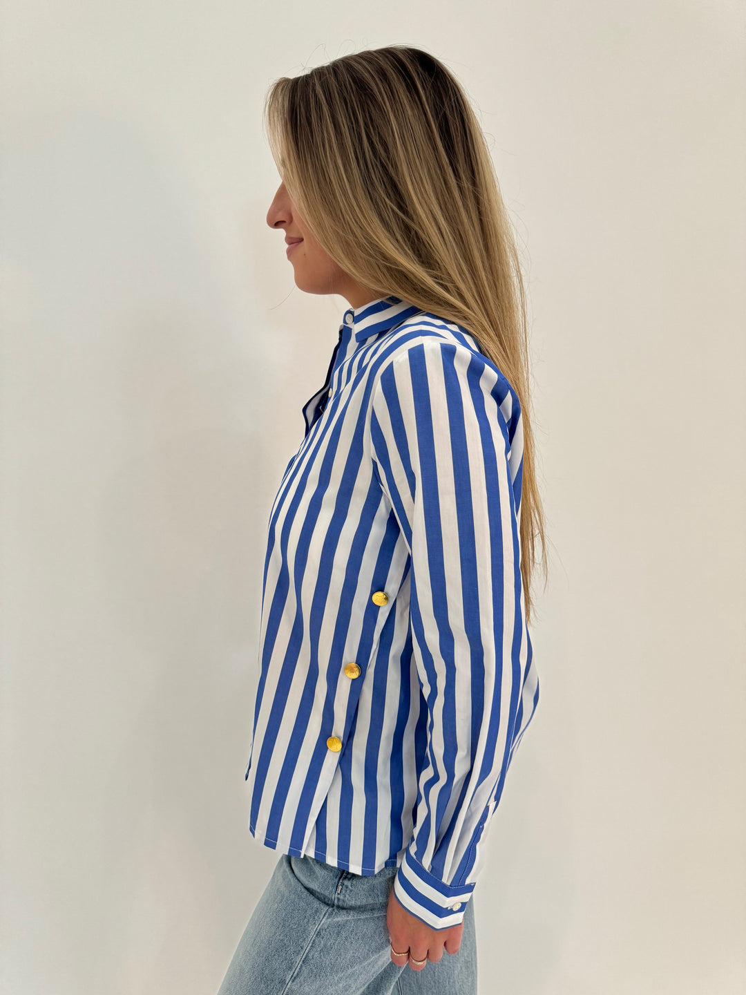 Vilagallo Genny Embroidered Stripe Long Sleeve Shirt available at Barbara Katz