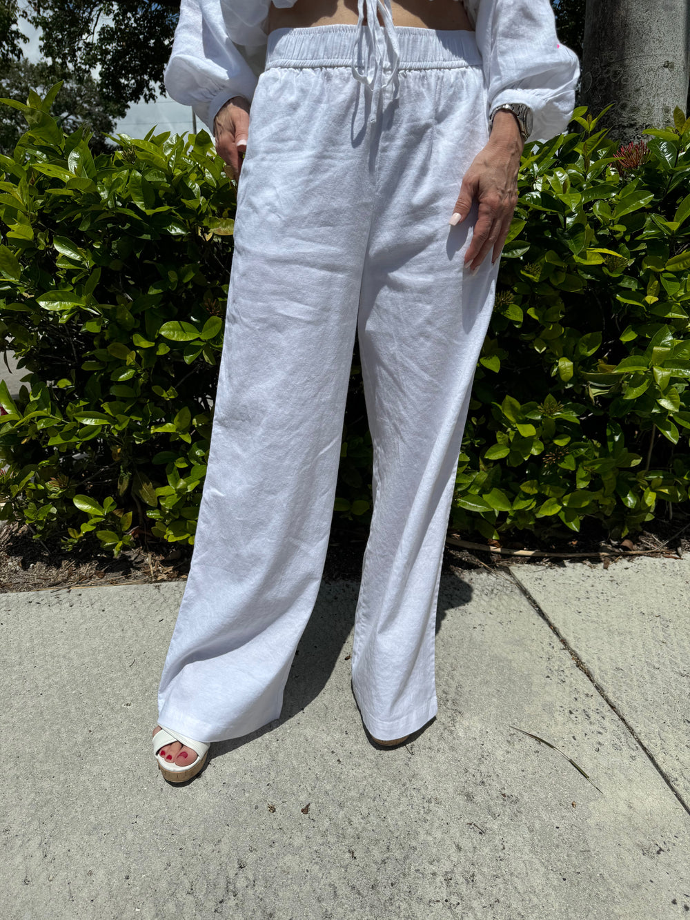 Kerri Rosenthal Palazzo Linen Pants - White