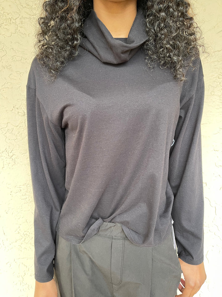 Stateside Cloud Jersey Cowl Neck Cropped Long Sleeve - Black