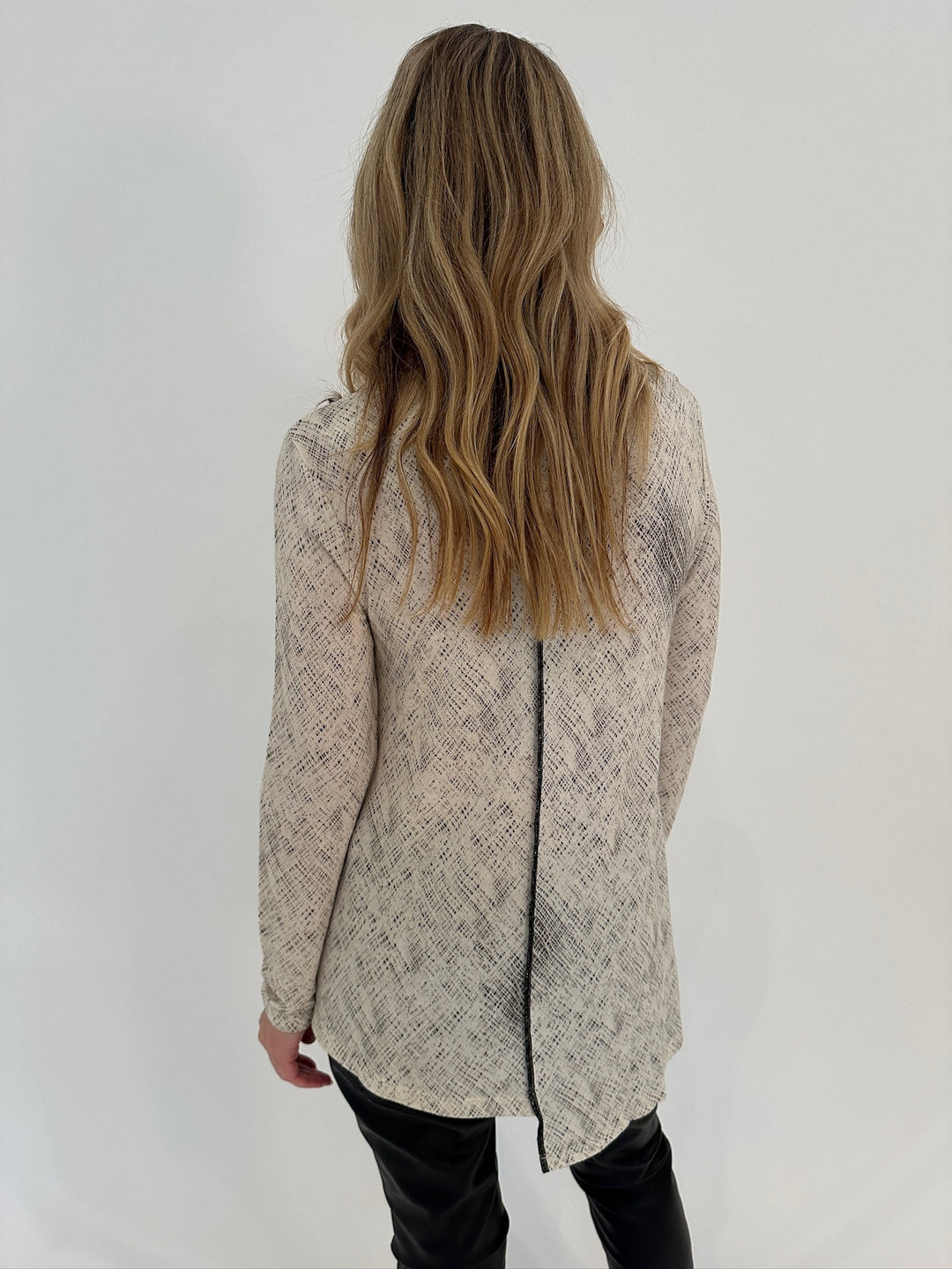 Ozai N Ku Mindy Long Sleeve Asymmetrical Top in Dots Pattern available at Barbara Katz