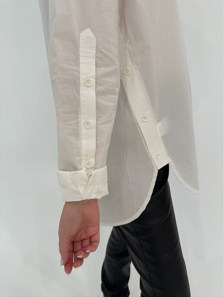 Ozai N Ku White Long Sleeve Shirt with Button Detailing available at Barbara Katz