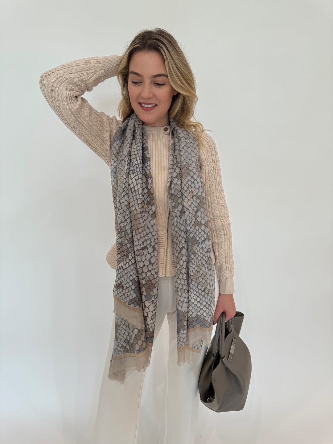 Kinross Cashmere Geo Print Scarf in Silver Multi available at Barbara Katz