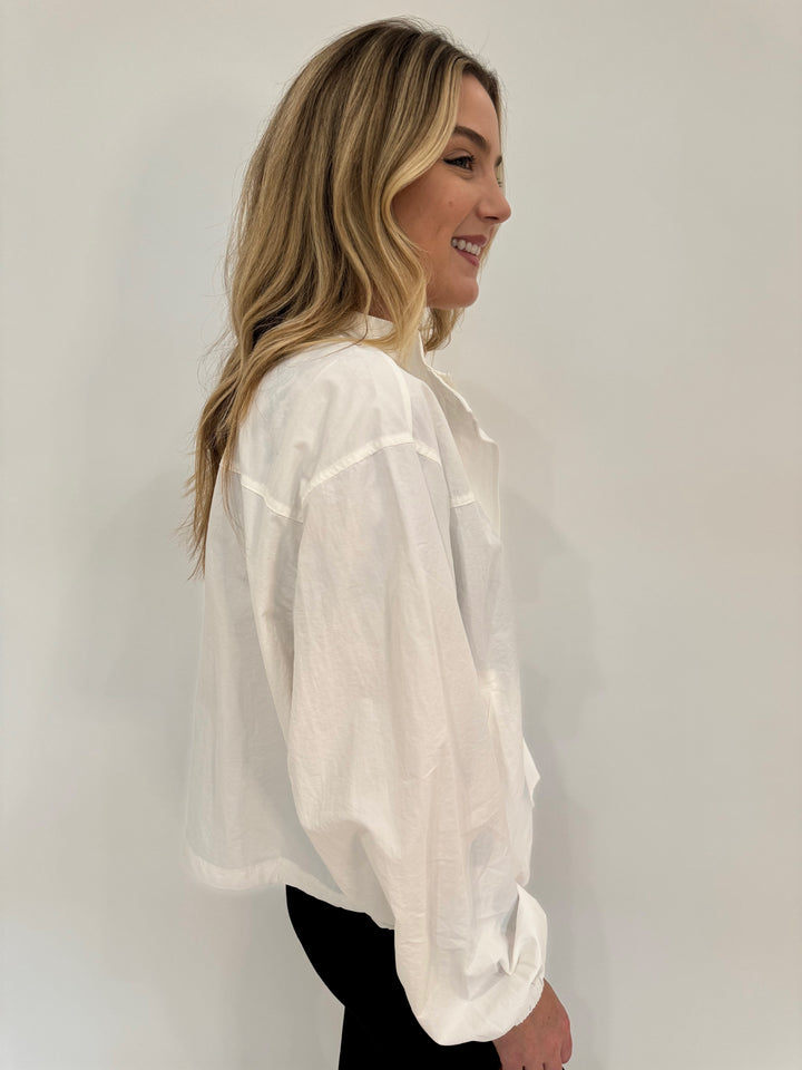 BK Linda Nylon Long Sleeve Cropped Windbreaker in Off White available at Barbara Katz