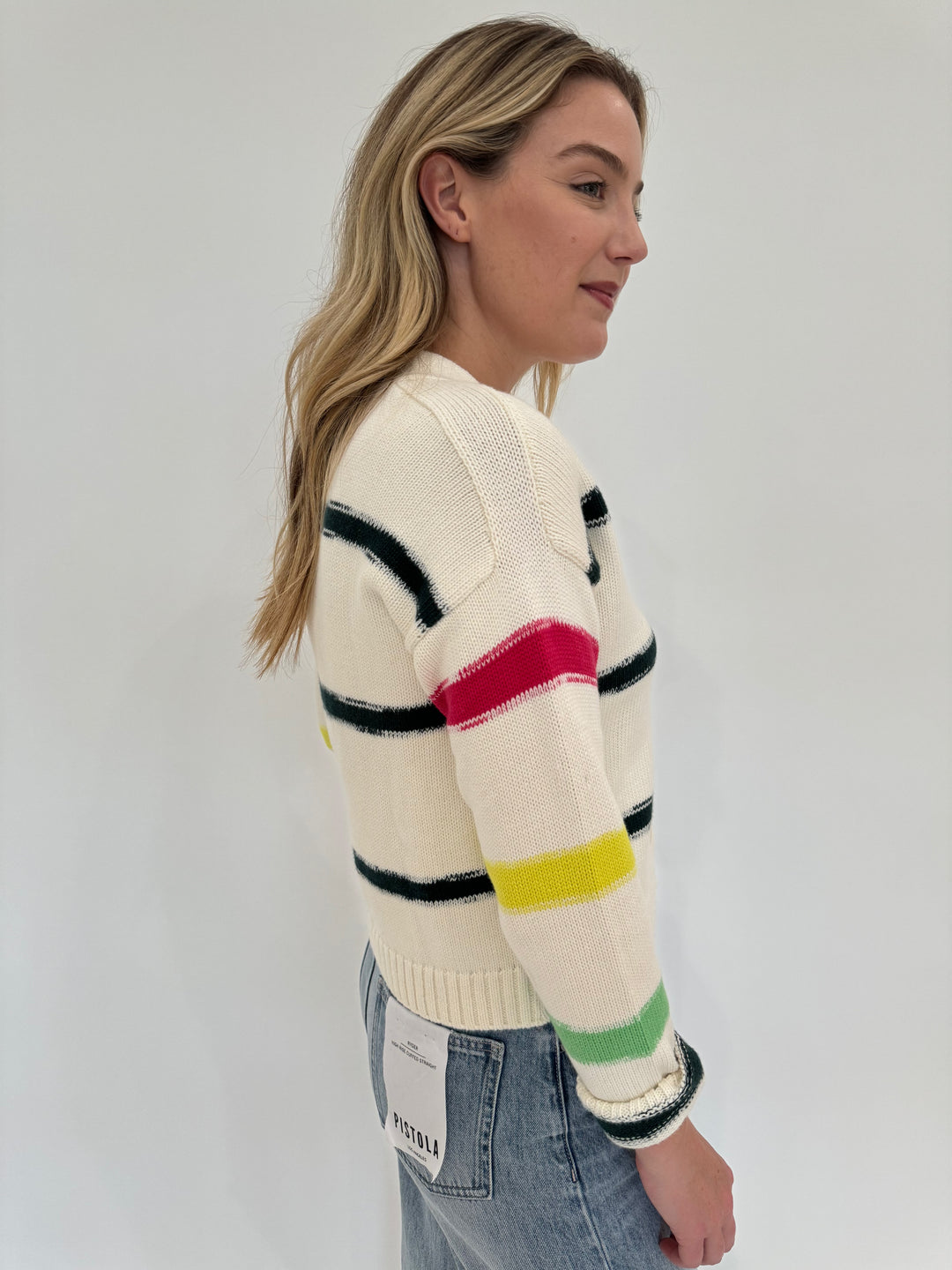 Kerri Rosenthal Milly Long Sleeve Cardigan with Multicolor Stripes available at Barbara Katz