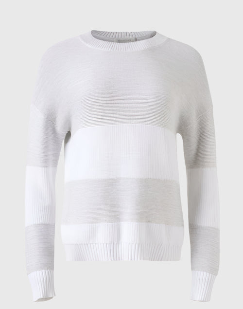 Kinross Lurex Stripe Crew Sweater in White available at Barbara Katz