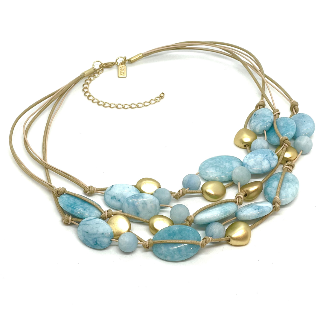 Deborah Grivas Larimar And Gold Nugget Torsade Necklace on Putty Leather