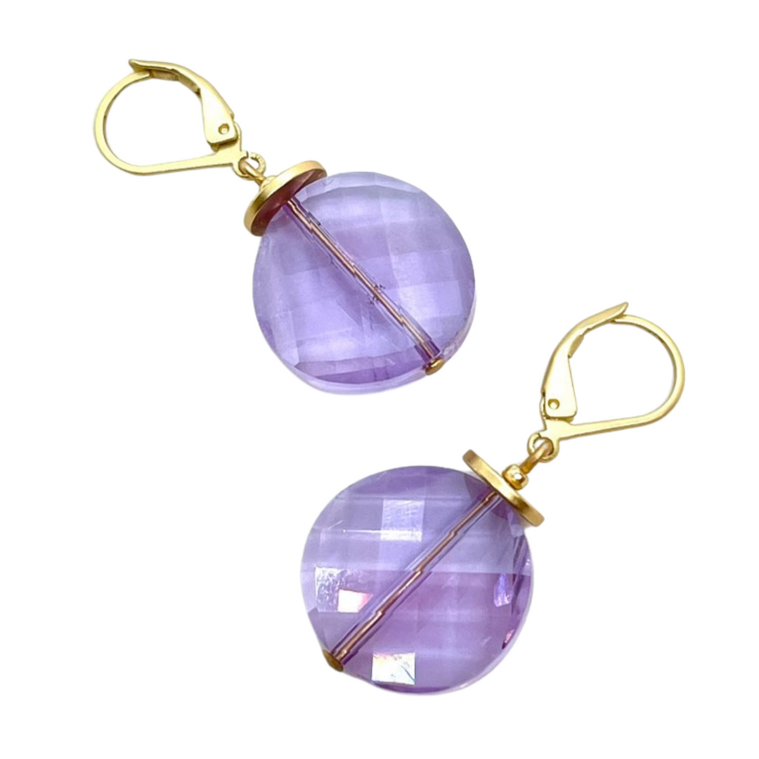 Deborah Grivas Coin Crystal Earrings - Lavender