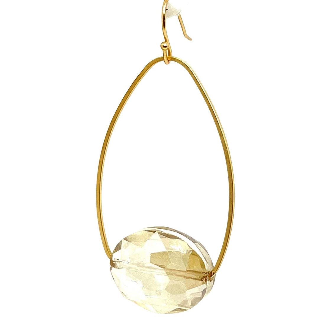 Deborah Grivas Crystal Inset Matte Gold Oval  Hoop Earrings - Champagne