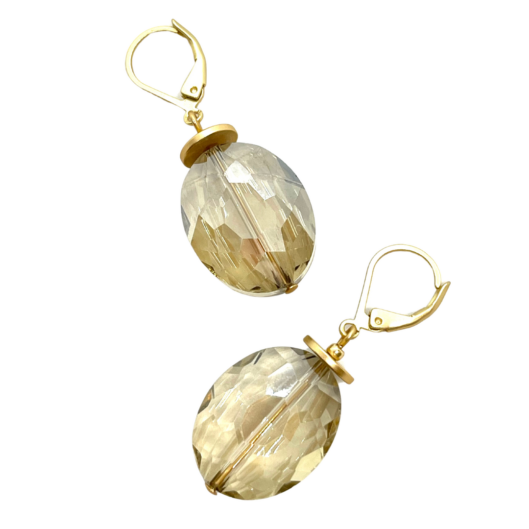 Deborah Grivas Crystal Lever Back Earrings - Champagne