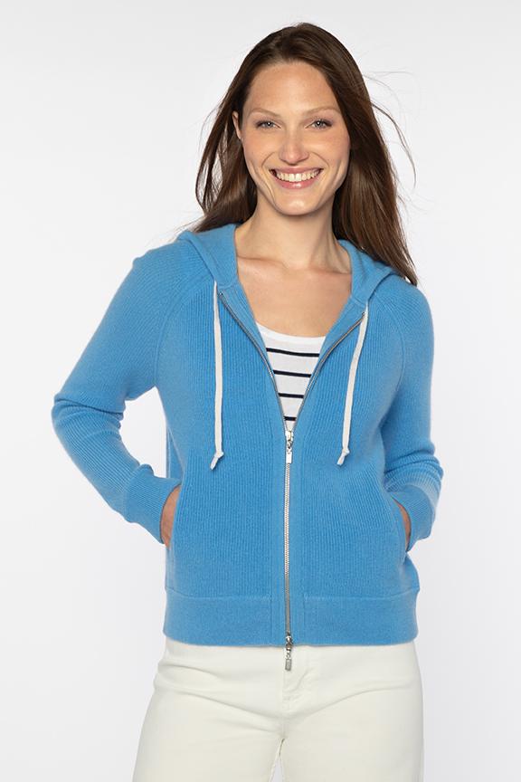 Kinross Rib Zip Hoodie in Blue available at Barbara Katz