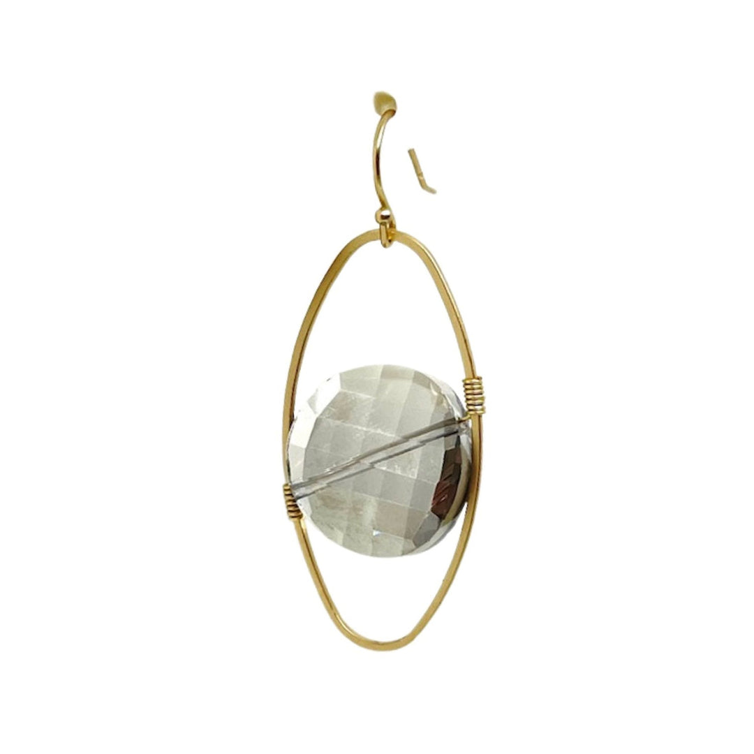 Deborah Grivas Coin Crystal Oval Matte Gold Wrap Earrings - Light Smoke Topaz 