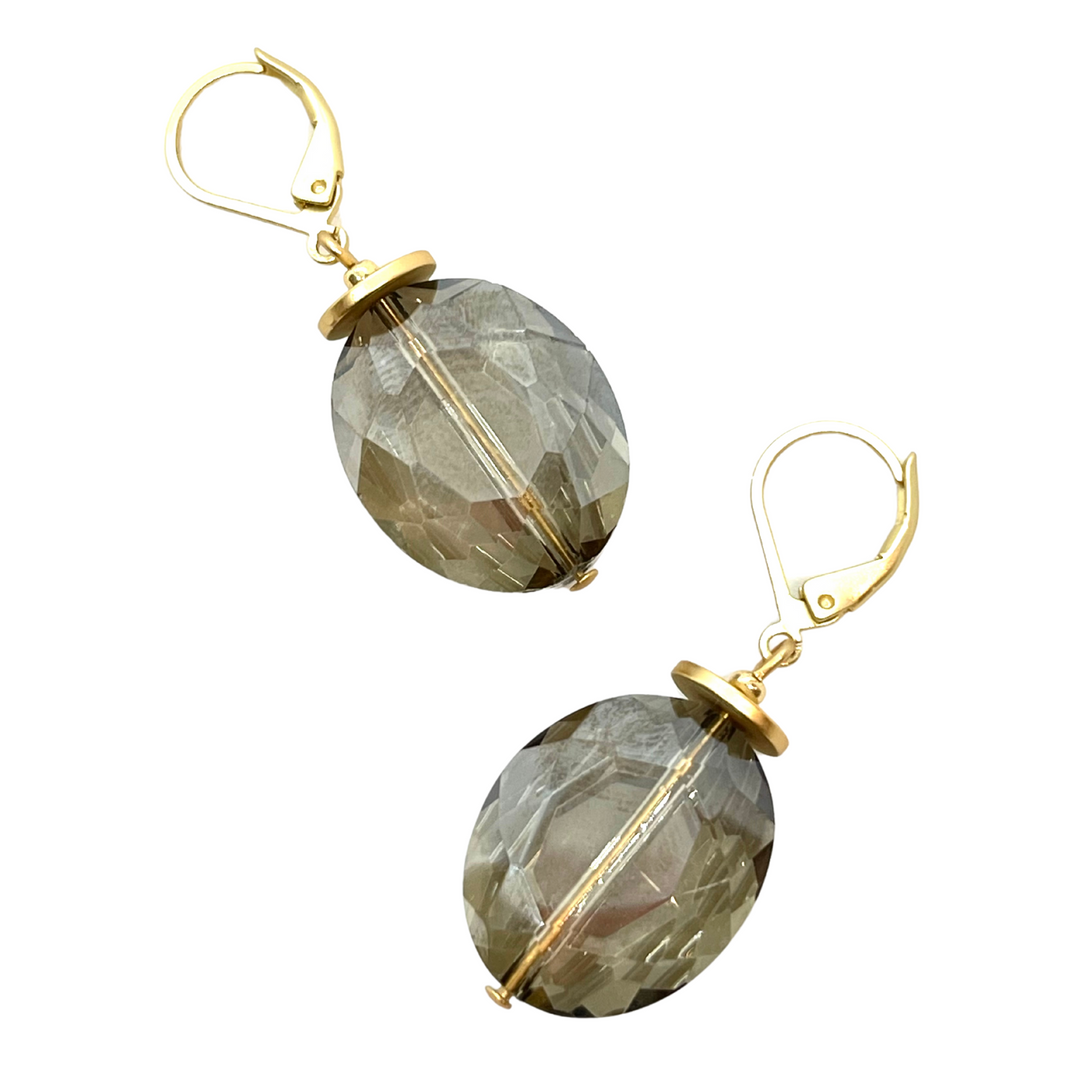 Deborah Grivas Crystal Lever Back Earrings - Light Smoke