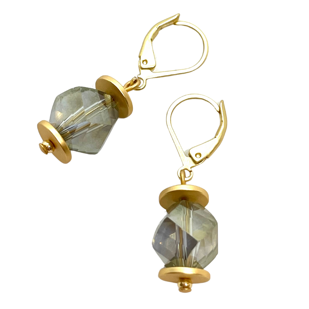 Deborah Grivas Slice Crystal Earrings - Olive