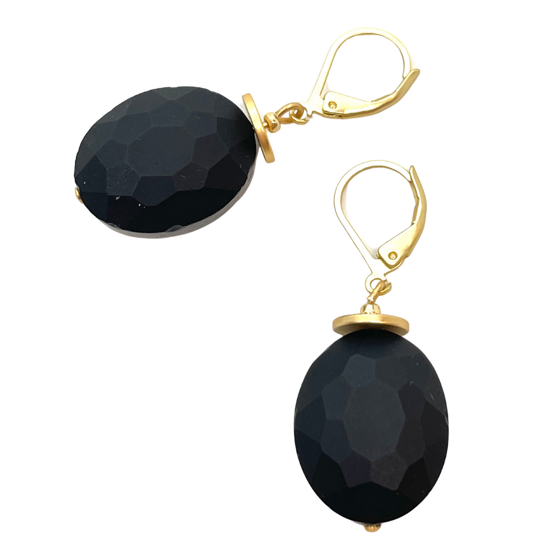 Deborah Grivas Matte Faceted Crystal Earrings - Black