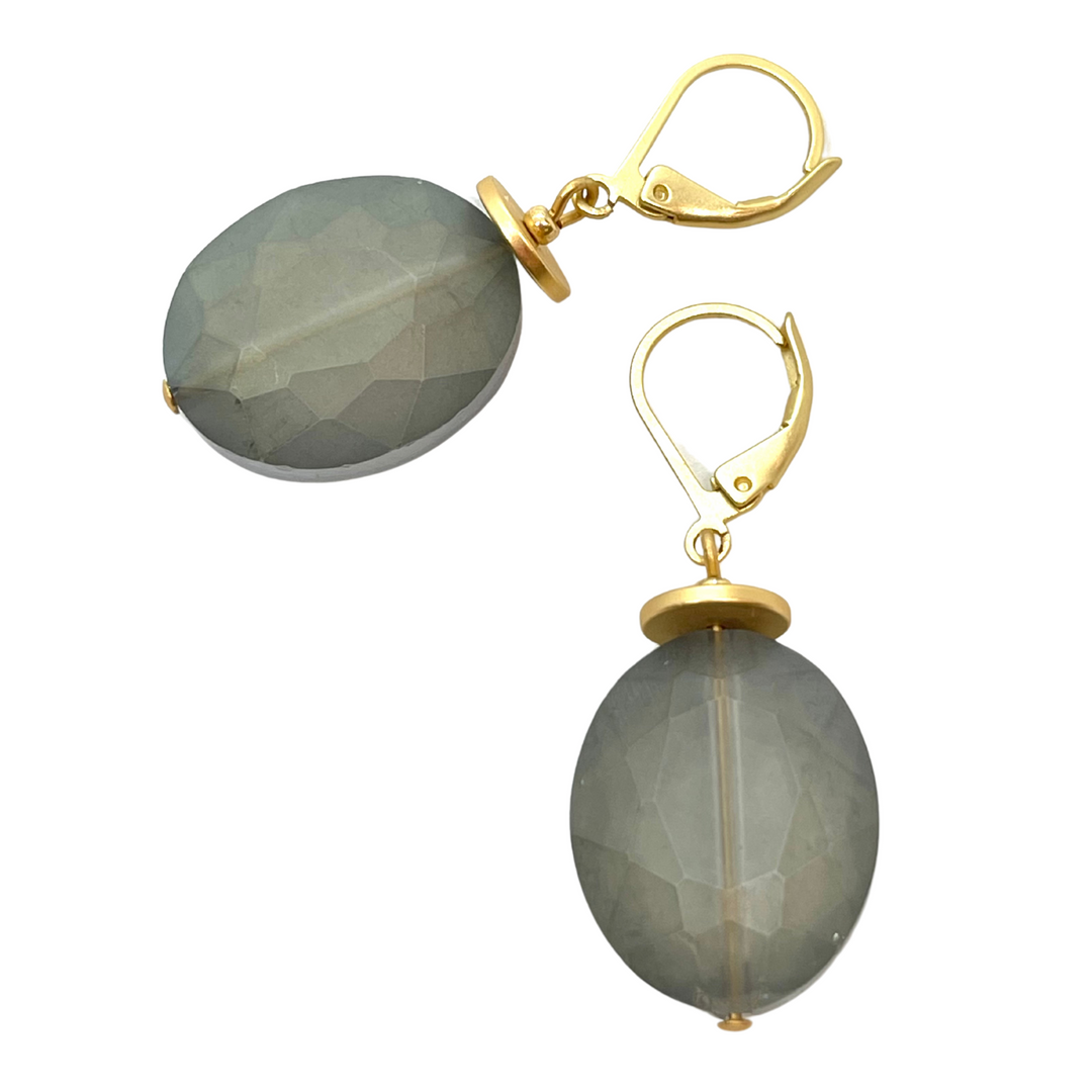 Deborah Grivas Matte Faceted Crystal Earrings - Olive