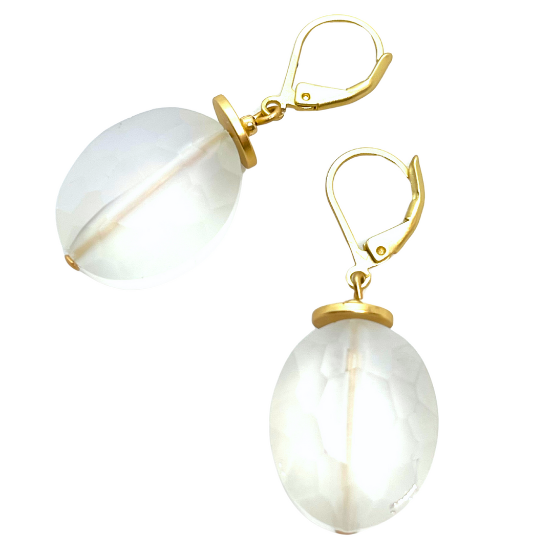 Deborah Grivas Matte Faceted Crystal Earrings - White