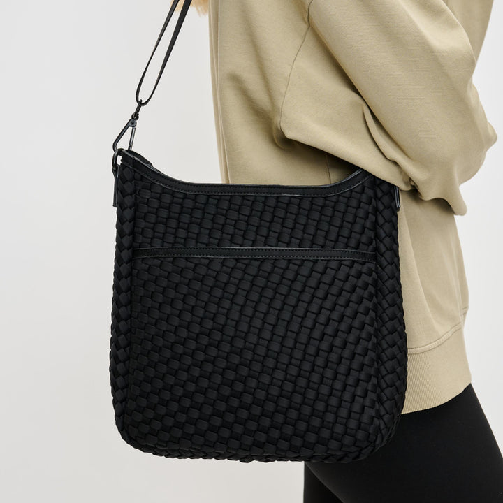 Sol and Selene Kismet Woven Neoprene Crossbody Bag in Black available at Barbara Katz