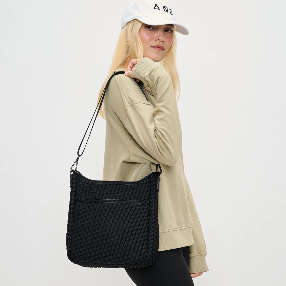 Sol and Selene Kismet Woven Neoprene Crossbody Bag in Black available at Barbara Katz