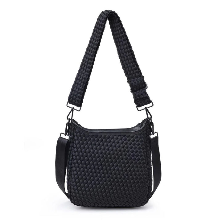 Sol and Selene Kismet Woven Neoprene Crossbody Bag in Black available at Barbara Katz